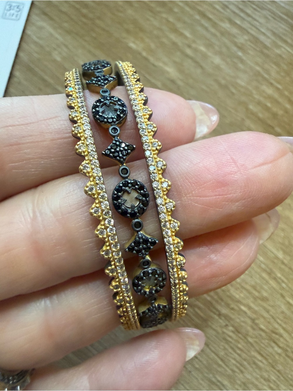 Freida Rothman Set of 3 Gold and Black Pave Bangle Bracelets